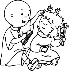 Caillou And Sister Brush Hair Coloring Page
