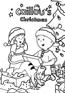 Caillou Sister Chrismas Gift Coloring Page