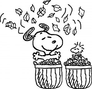Fall Snoopy And Bird Happy Coloring Page
