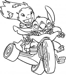 Lilo And Stitch Riding Bicycle Coloring Page