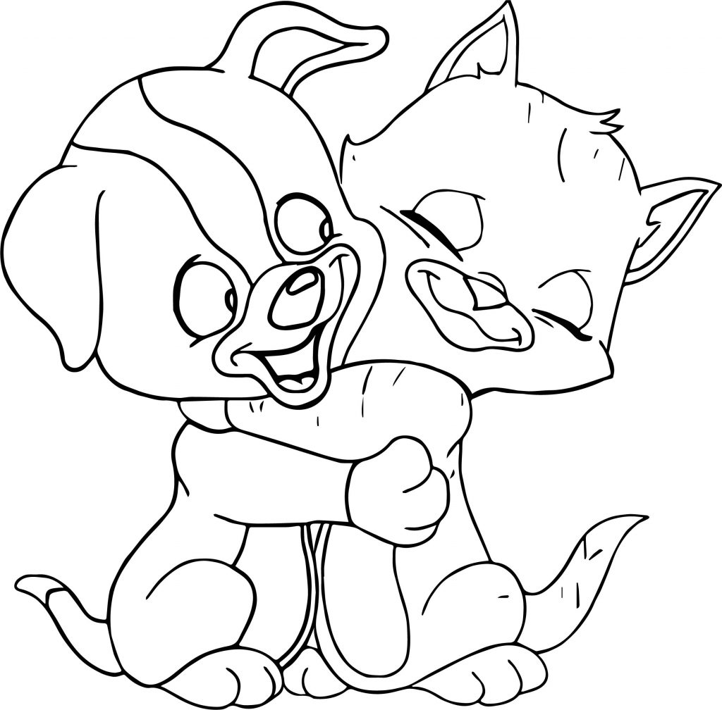 Cat Dog Hug Coloring Page | Wecoloringpage.com