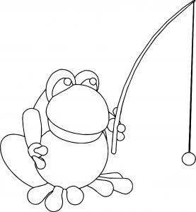 Frog Catch Fish Fishing Coloring Page