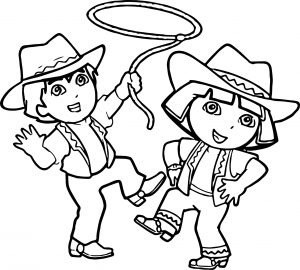 Go Diego Go And Dora Cowboy Coloring Page