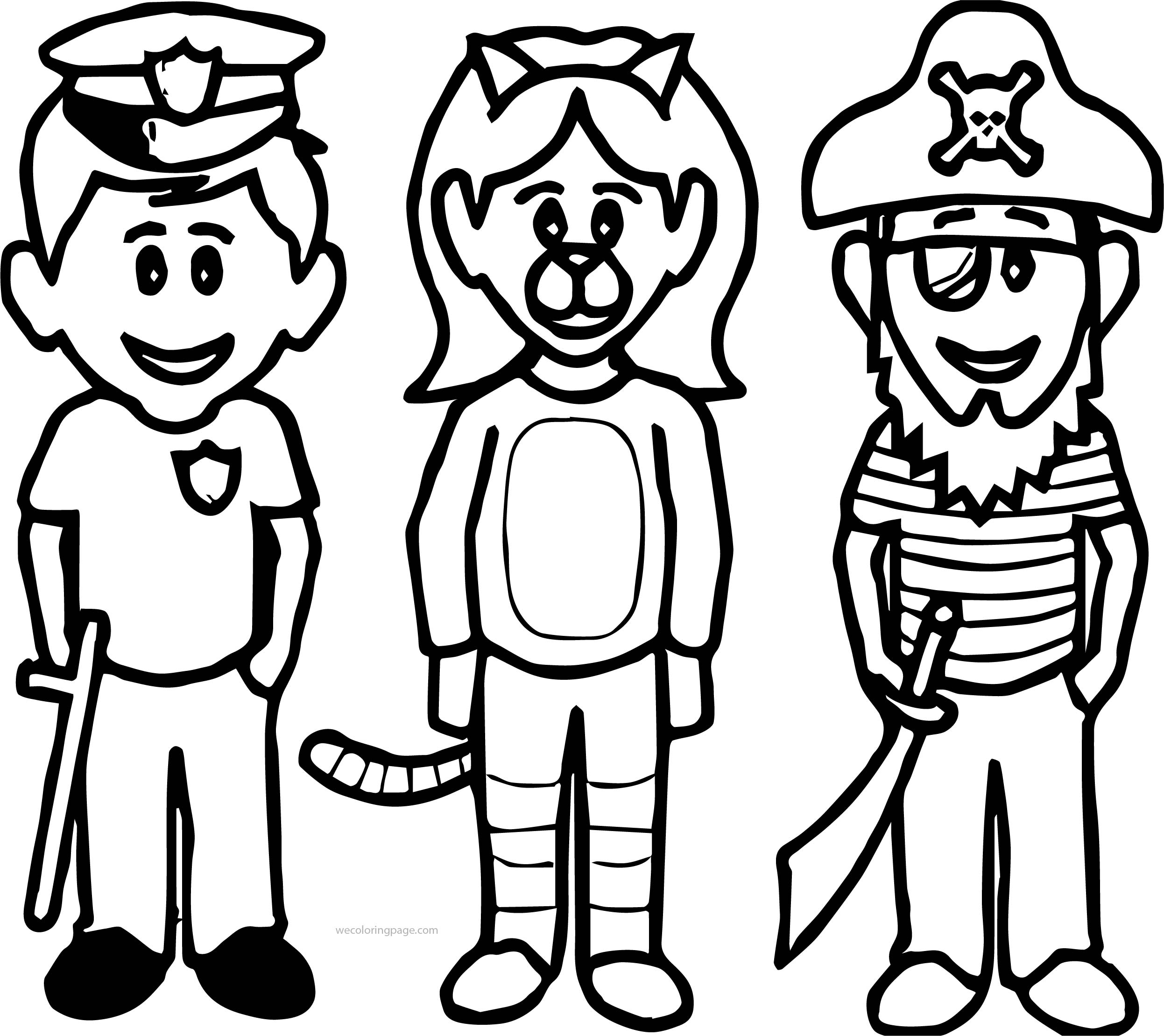 Halloween Kids Police King Pirate Coloring Page - Wecoloringpage.com