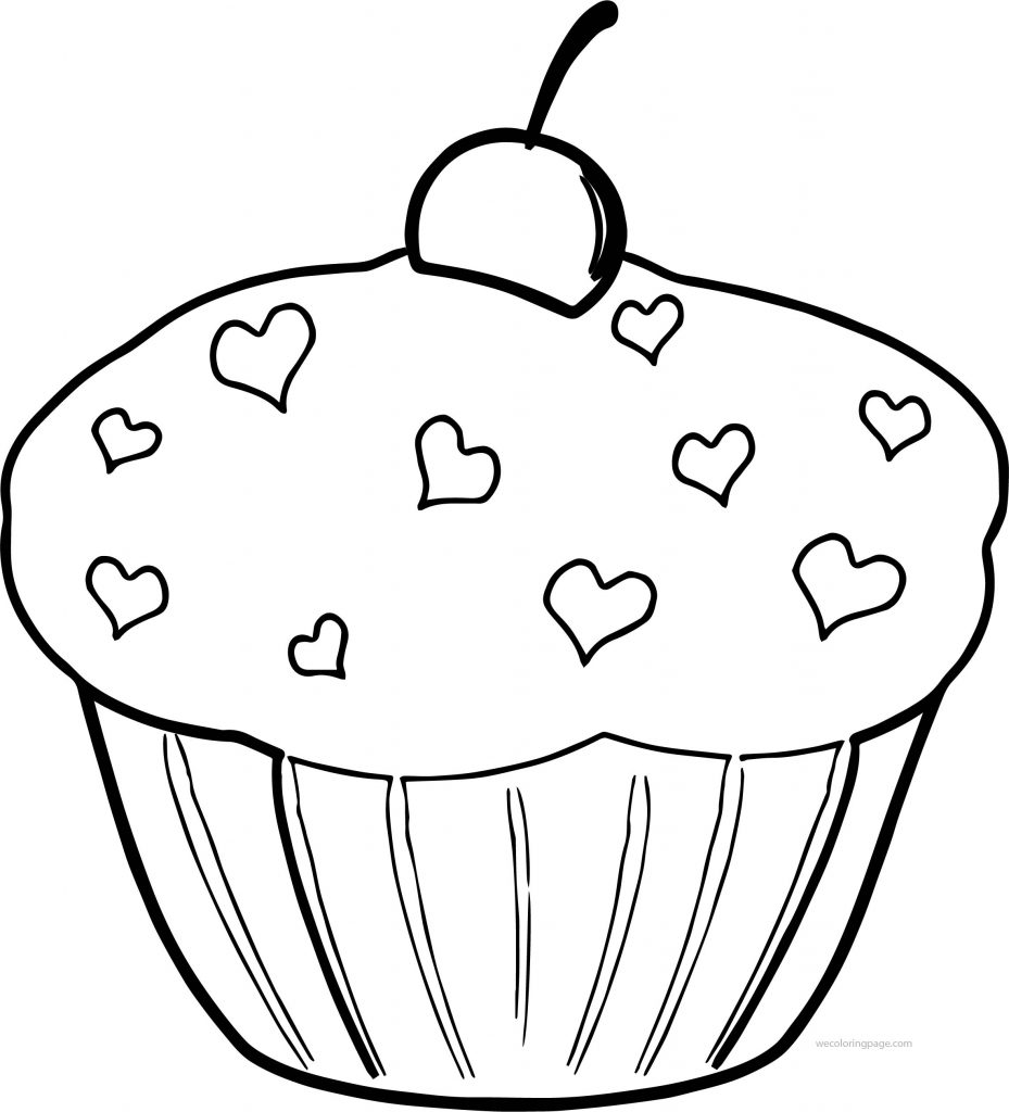 Heart Cupcake Cup Cake Coloring Page | Wecoloringpage.com