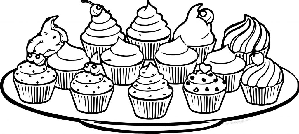 Plate Of Cupcakes Coloring Page - Wecoloringpage.com