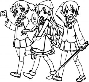 Three Walking Squid Girl Coloring Page