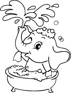 Washing Elephant Cartoon Free Coloring Page