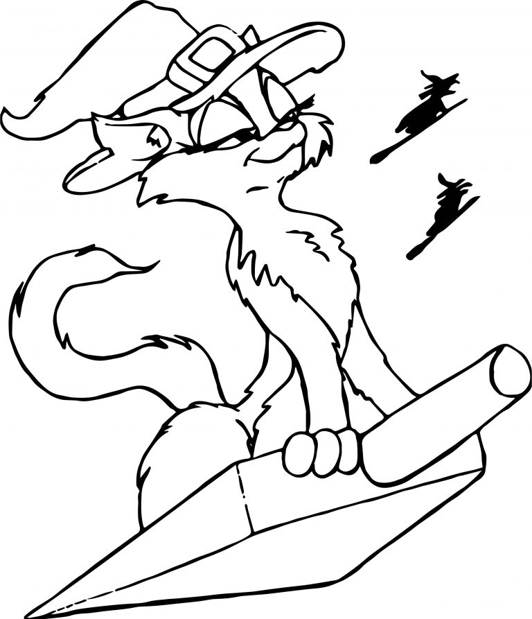 Witch Girl Cat Coloring Page - Wecoloringpage.com