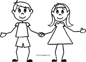 Boy And Girl Holding Coloring Page