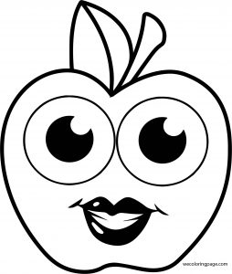 Cartoon Girl Smile Apple Coloring Pages
