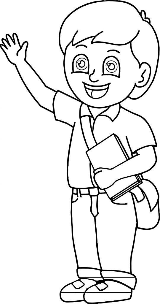 School Bag Boy Hello Coloring Page - Wecoloringpage.com