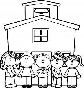 School Kids Schoolhouse Coloring Page
