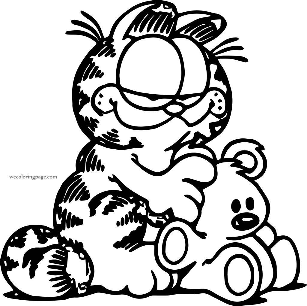 Garfield Cat And Toy Bear Coloring Page - Wecoloringpage.com