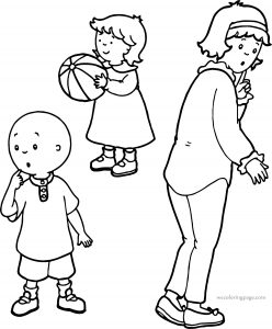 Thinking,Caillou,And,Mother,Together,Sister,Coloring,Page