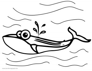 Cartoon Animal Cuttle Sweety Pretty Whale Wave Coloring Page