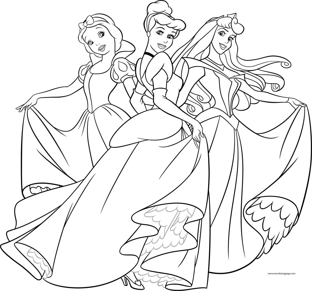 Beautiful Disney Three Princess Dance Time Coloring Page ...