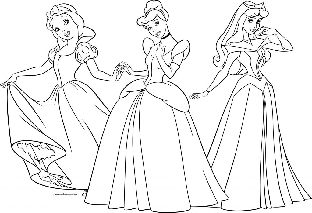 Beautiful Disney Three Princess Pose Coloring Page - Wecoloringpage.com