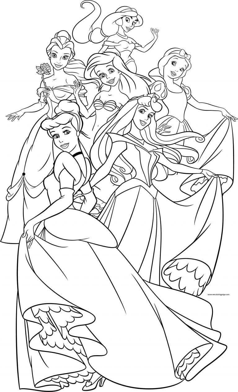 Disney Princess Girls Group All Coloring Page - Wecoloringpage.com