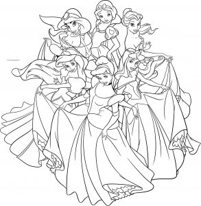 Disney Princess Girls Group Pose Coloring Page