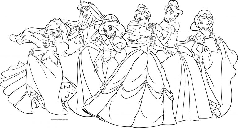 Disney Princess Girls Side Side Coloring Page - Wecoloringpage.com