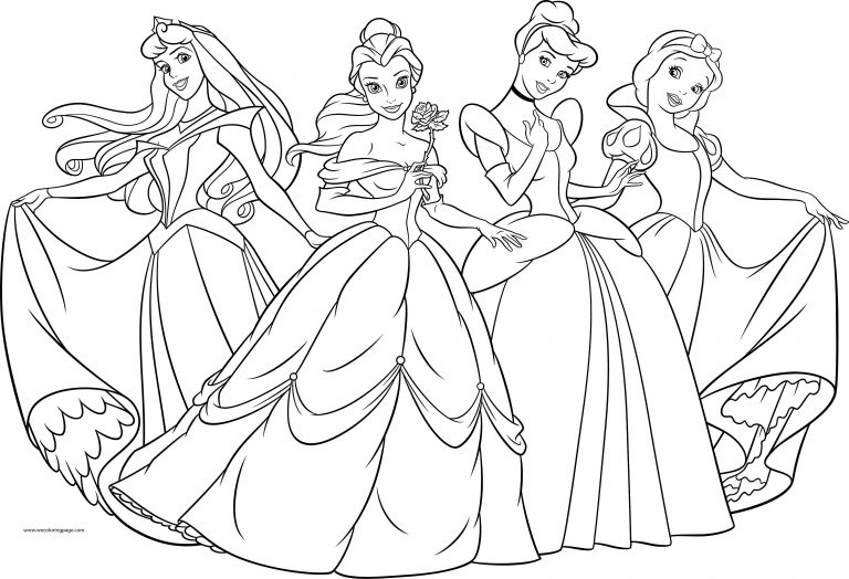 Four Disney Princess Coloring Page - Wecoloringpage.com