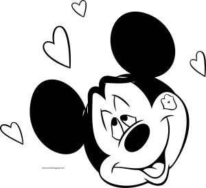 Mickey Mouse Disney Kiss Heart Face Coloring Page