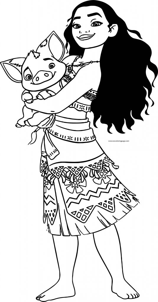 Moana Holding Pua Pig Coloring Page - Wecoloringpage.com