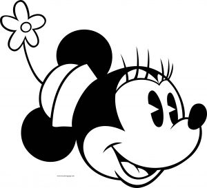 Old Minnie Mouse Happy Face Flower Hat Coloring Page