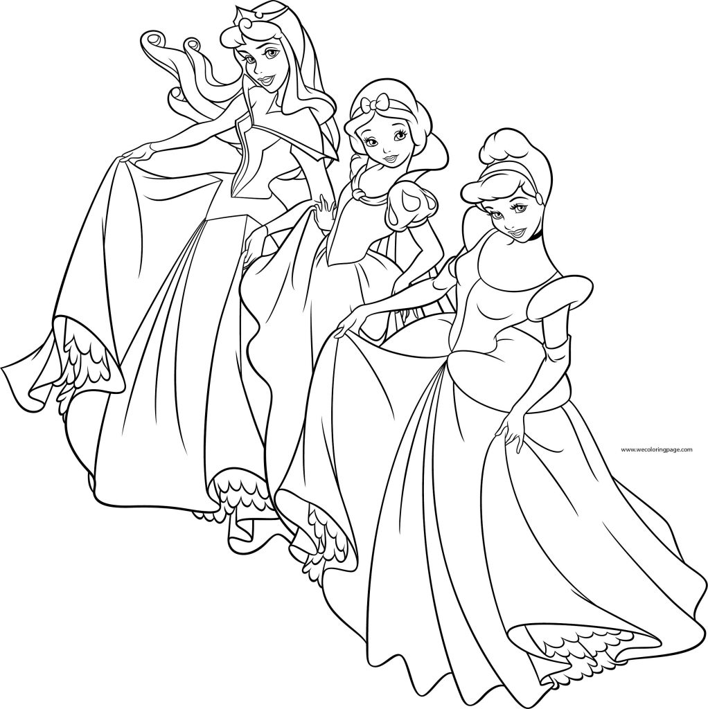 Beautiful Disney Three Princess Pose Coloring Page | Wecoloringpage.com