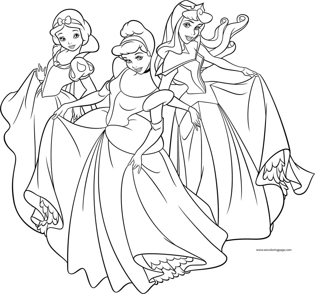 Three Disney Princess Dance Coloring Page - Wecoloringpage.com