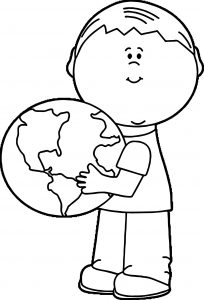 Earth Globe World Hold On Boy Coloring Page