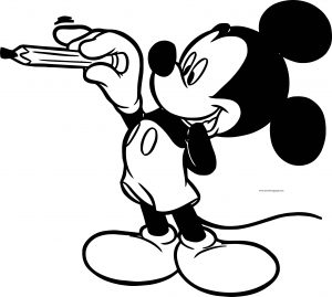 Pen Holding Mickey Mouse Coloring Page