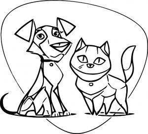 Dog And Cat Characters Cartoonized Coloring Page