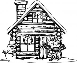 Christmas House With Santa And Snowman Coloring Page