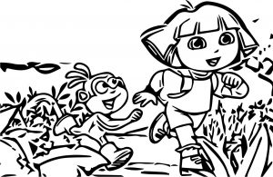 Dora The Explorer With Monkey Run Forest Coloring Page