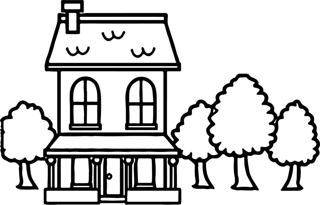 Illustration Of A House With Trees In The Summertime Coloring Page ...