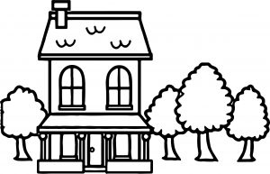 Illustration Of A House With Trees In The Summertime Coloring Page