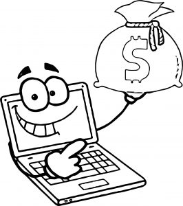Making Money With Your Computer Laptop Computer With A Sack Of Cash Coloring Page