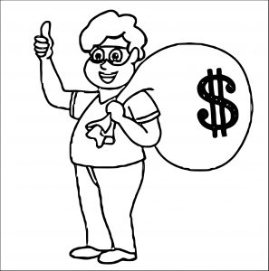 TN Robber With Mask Holding Bag Money Coloring Page