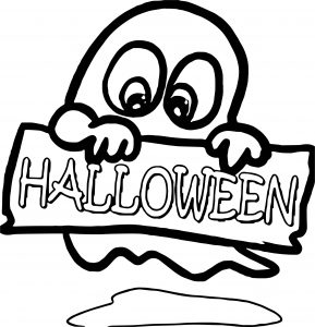 Ghost With Halloween Sign Coloring Page