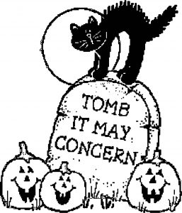 Halloween Tomb Cat Coloring Page