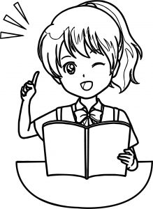 Manga Girl Reading A Book Coloring Page