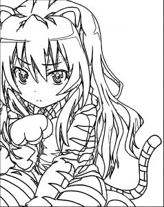Manga Sad Girl Cat Coloring Page