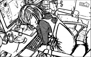 Manga Sleeping Girl Computer Coloring Page