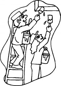 Painter Paint Wall Wall Couple Coloring Page