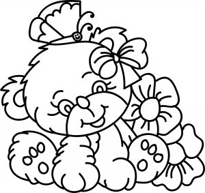 Cute Bear Animal Flower Coloring Page