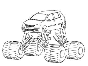 Volkswagen Golf With Monster Truck Wheels Coloring Page