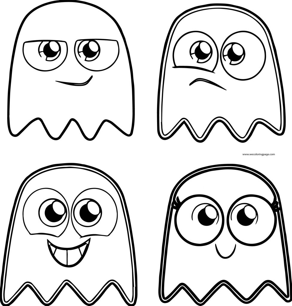 Four Cute Cartoon Pacman Ghost Coloring Page - Wecoloringpage.com