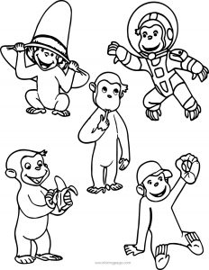 5 curious george monkey machine embroidery design coloring page